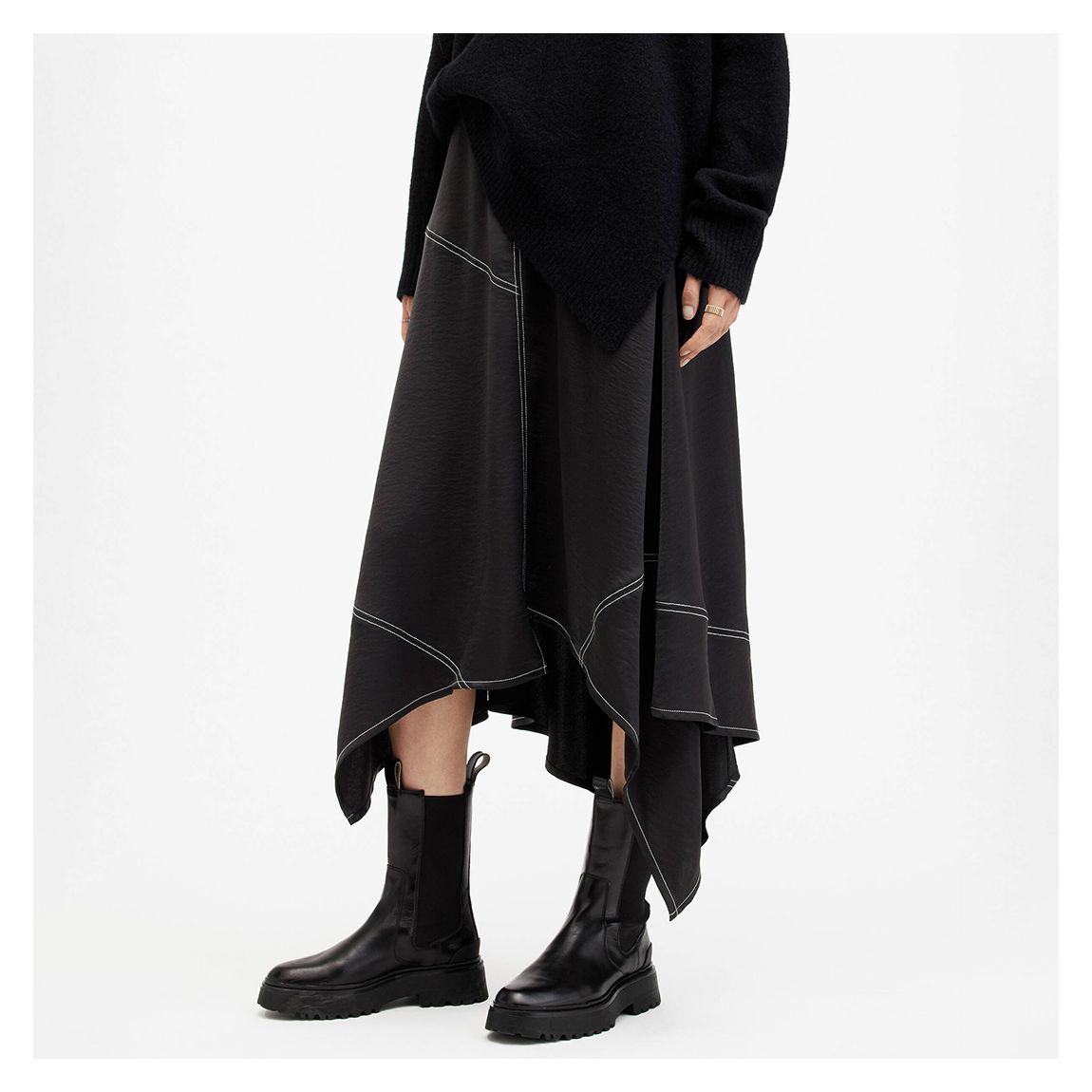 Black Agnes Fluted Midi Skirt main product photo
