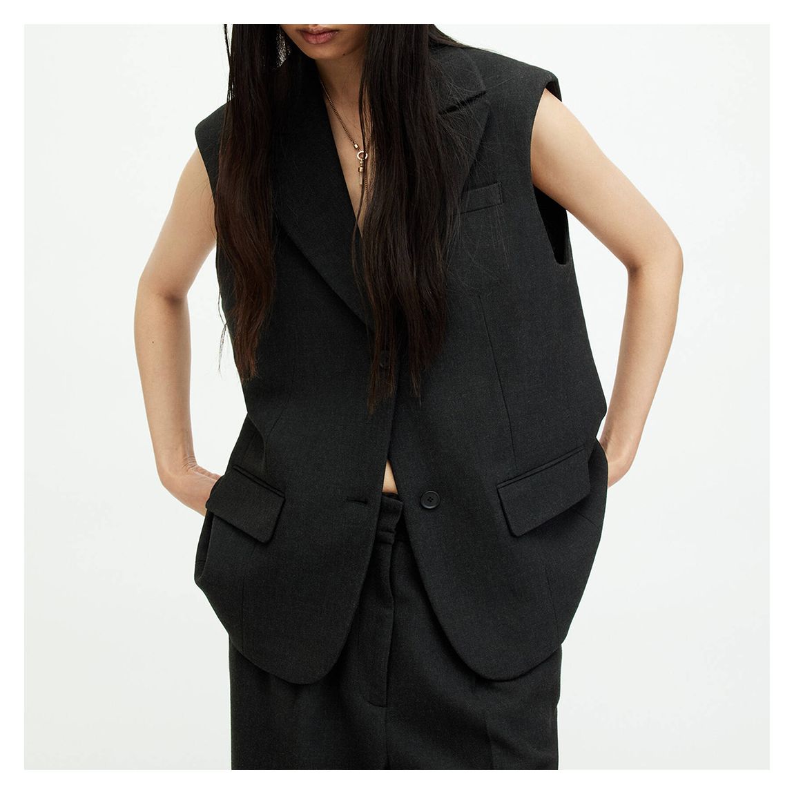 Grey Sammey Relaxed Fit Longline Waistcoat main product photo