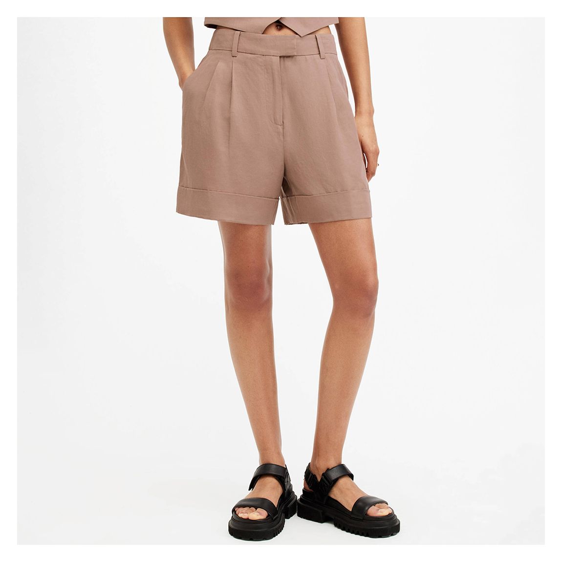 Brown Deri Lyn Linen Blend Shorts main product photo
