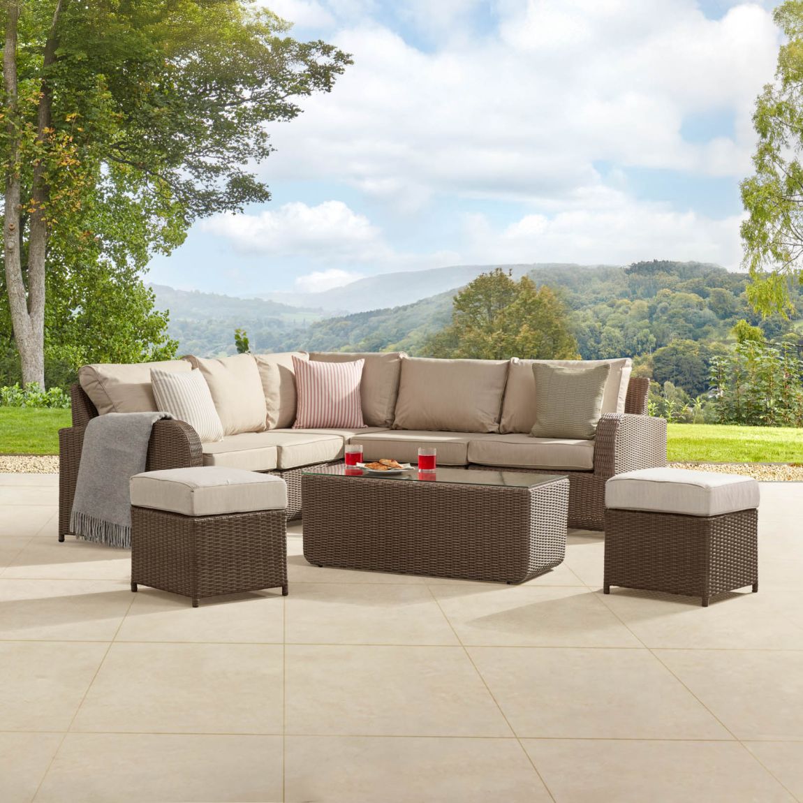 LEDBURY 2H - Extended Corner Sofa with Rising Table and Footstools - Natural main product photo