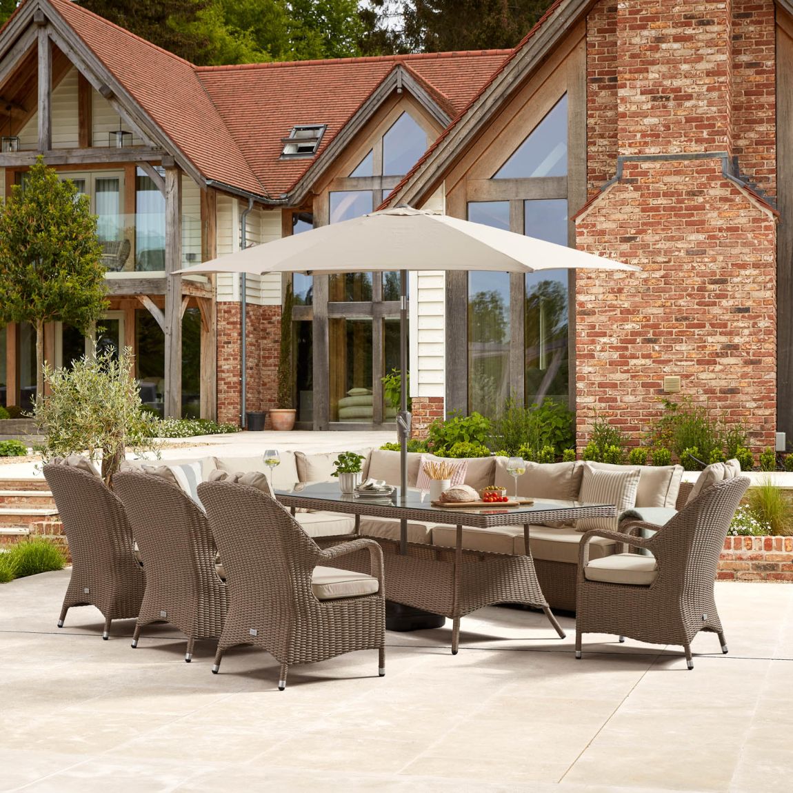 LEDBURY 2L - Extended Corner Sofa and Dining Combo with 4 x Dining Chair - Natural main product photo