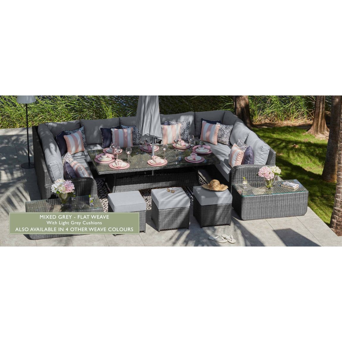 LEDBURY 5e - U Shaped Sofa Combo with Dining Table & Footstools - Mixed Grey main product photo
