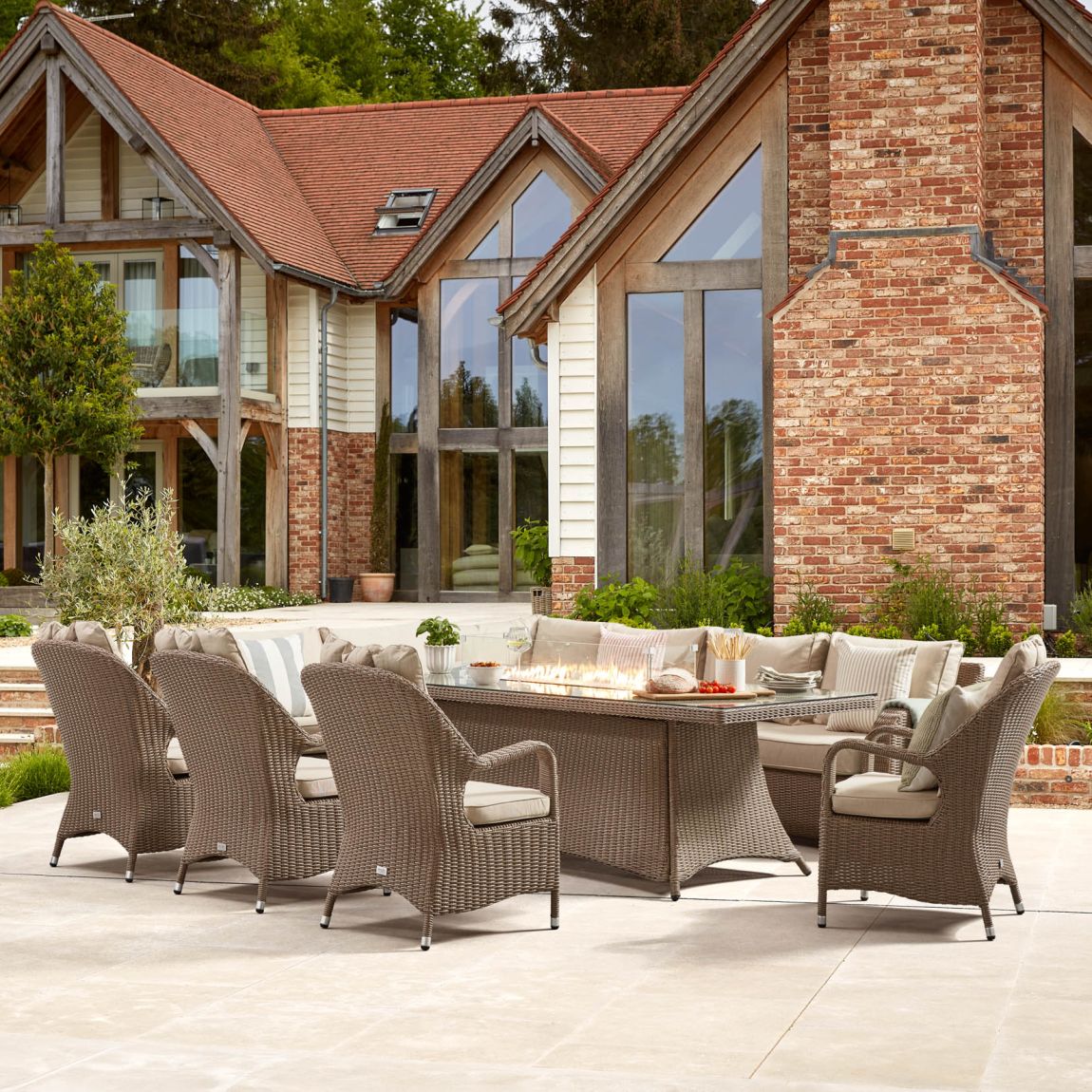 LEDBURY 2m - Extended Corner Sofa Combo with Gas Fire Pit Dining Table & Dining Chairs - Natural main product photo