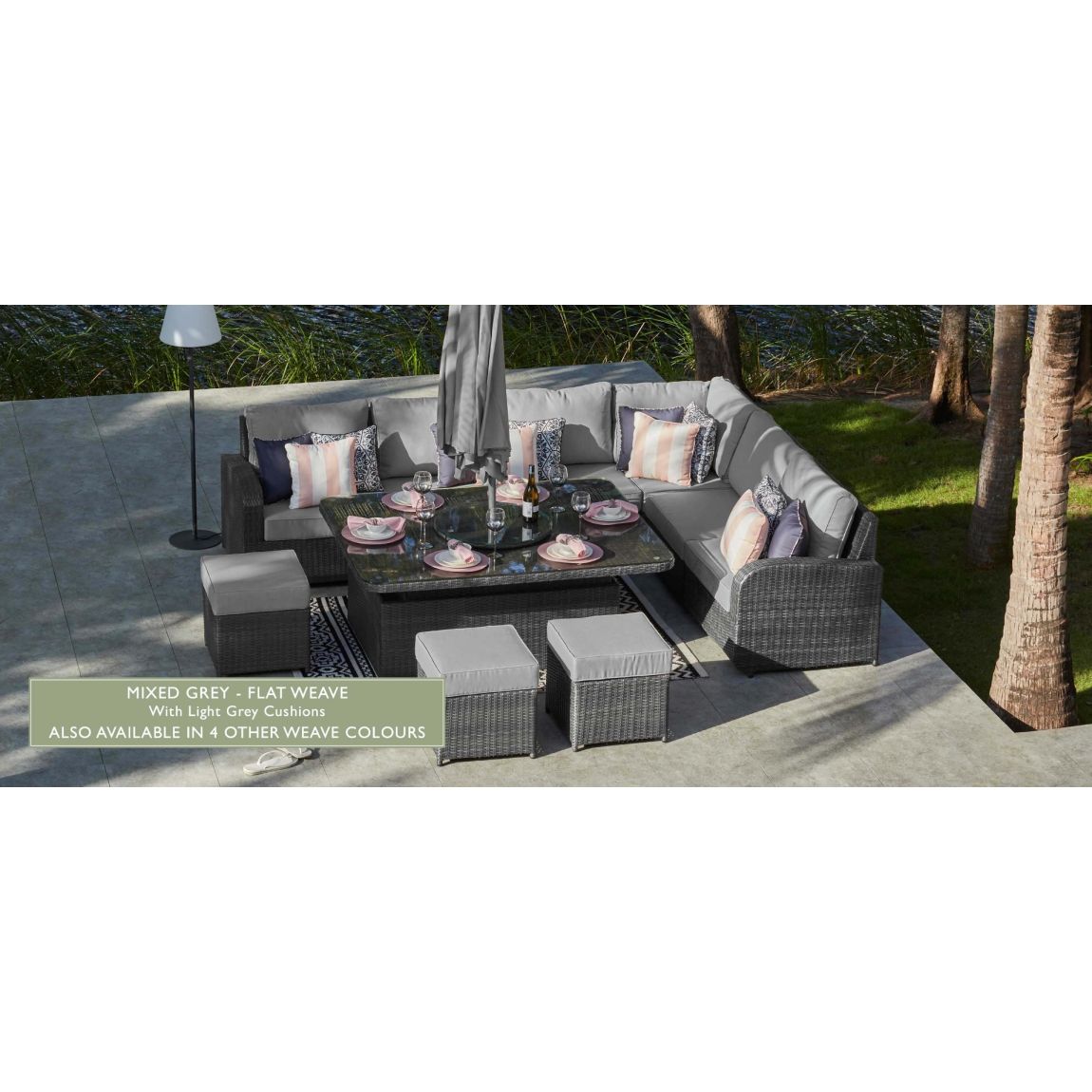 LEDBURY 2H - Extended Corner Sofa with Rising Table and Footstools - Mixed Grey main product photo
