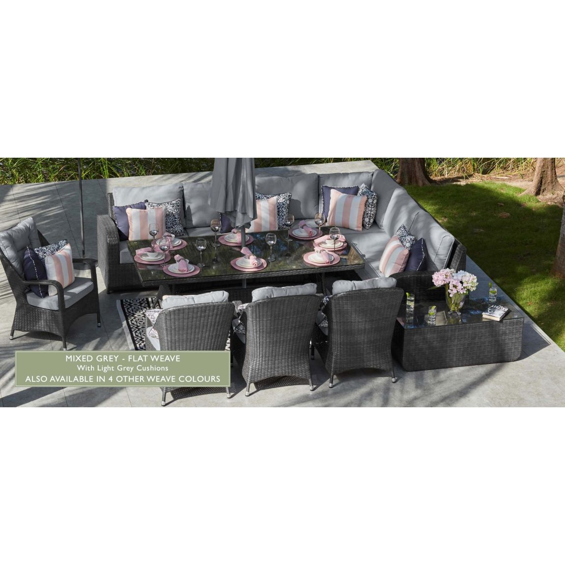 LEDBURY 2L - Extended Corner Sofa and Dining Combo with 4 x Dining Chair - Mixed Grey main product photo