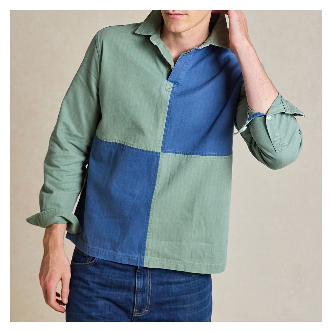 Cobalt/Sage Herringbone Deck Shirt main product photo
