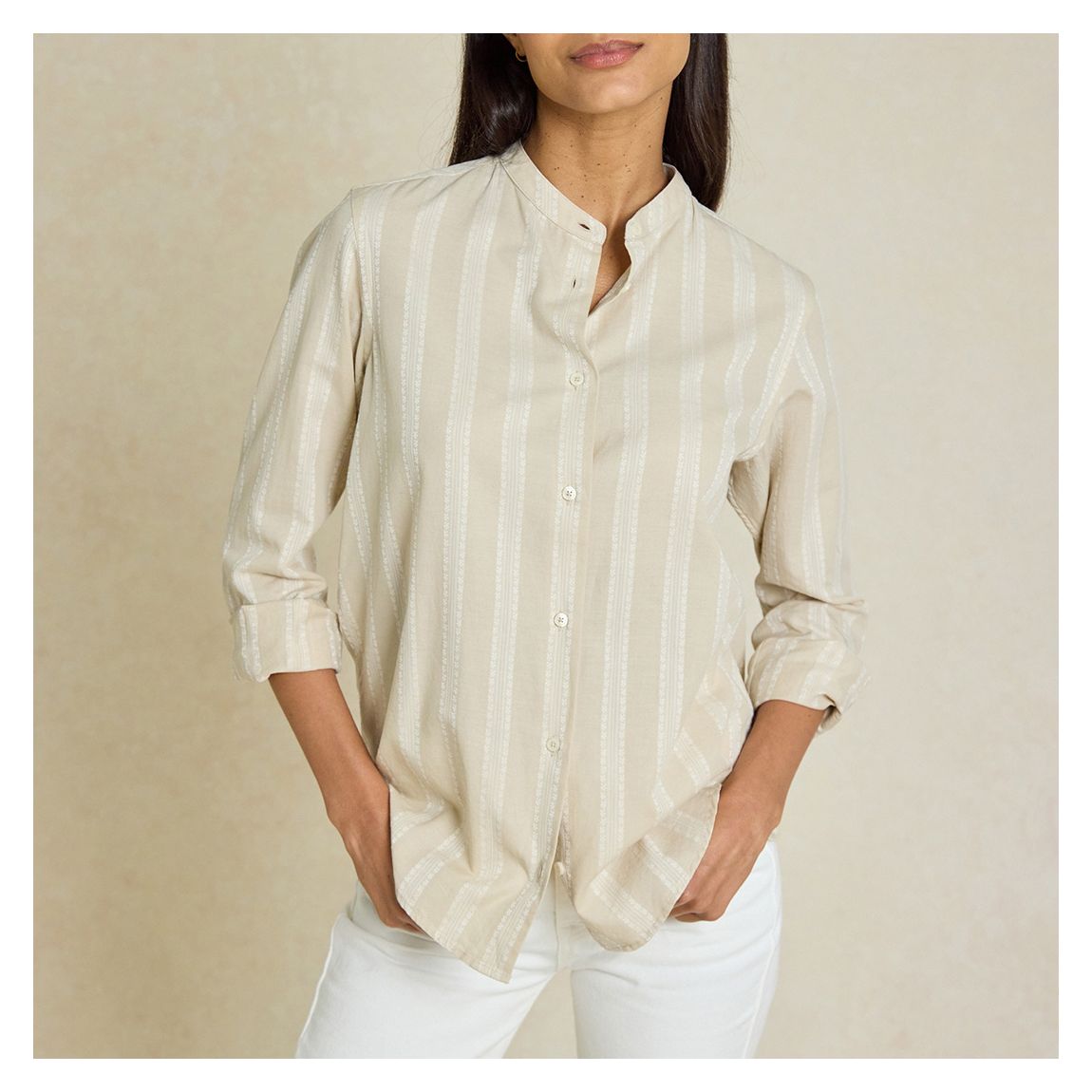 Ecru Holden Floral Stripe Nehru Shirt main product photo