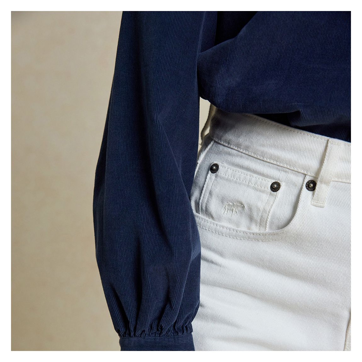 Navy Embsay Cord Nehru Shirt main product photo