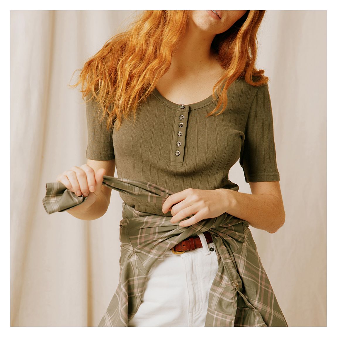 Khaki Laneshaw Pointelle Tee main product photo