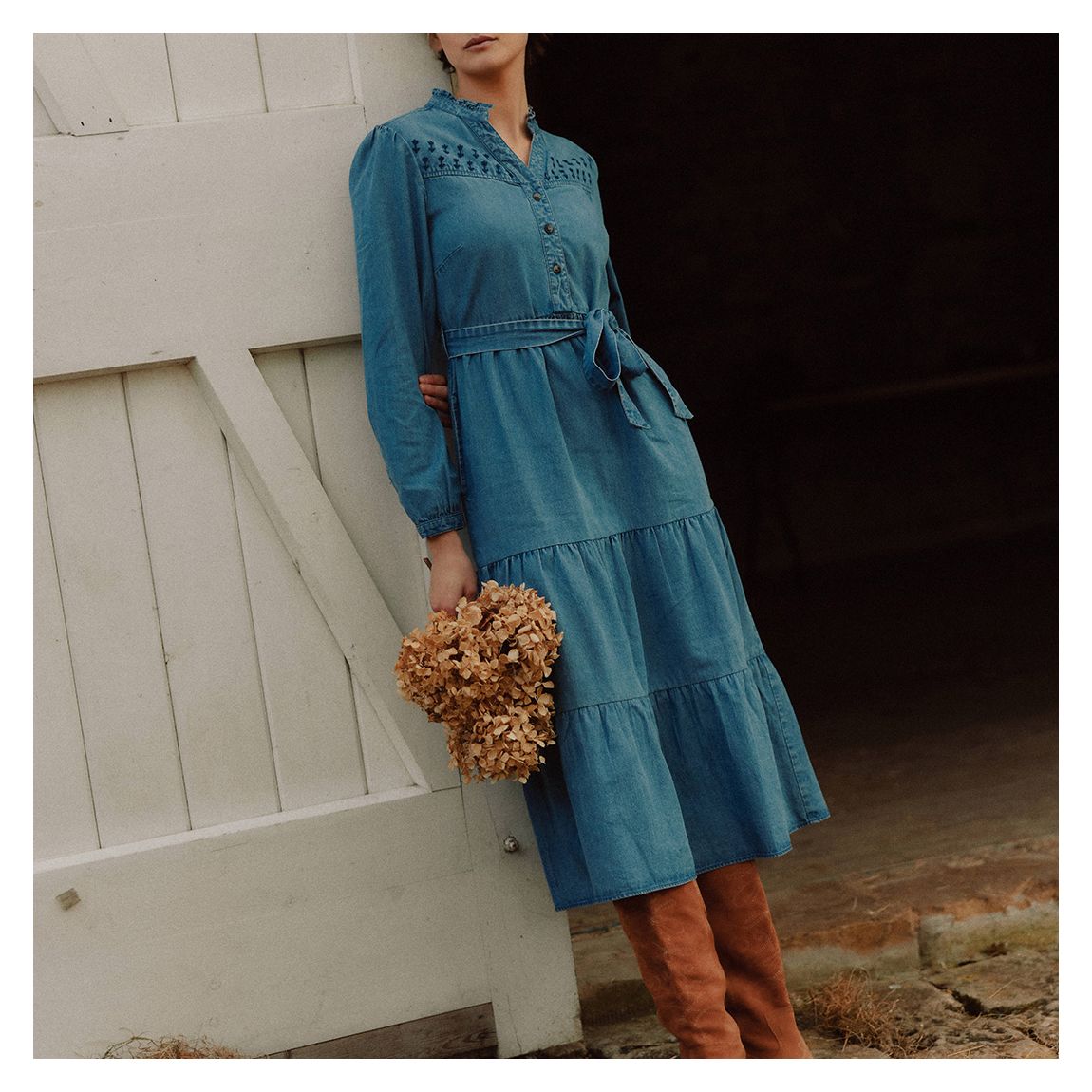 Blue Denim Walshaw Embroidered Dress main product photo