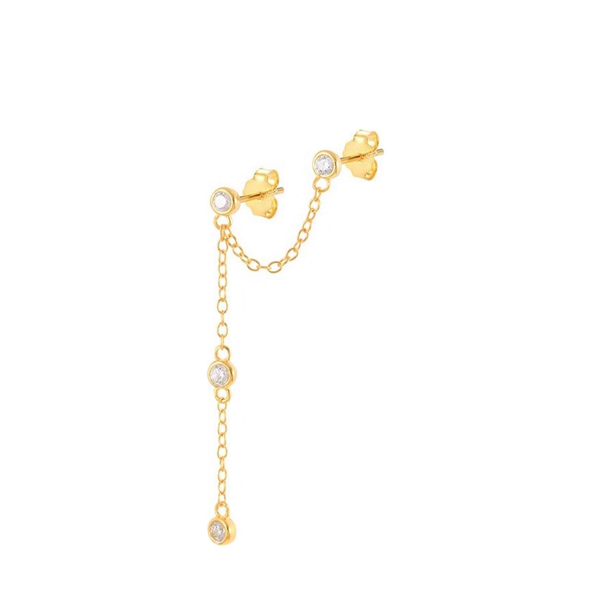 Gold Plated Double Stud Hanging Chain Swarovski Crystal Earrings main product photo