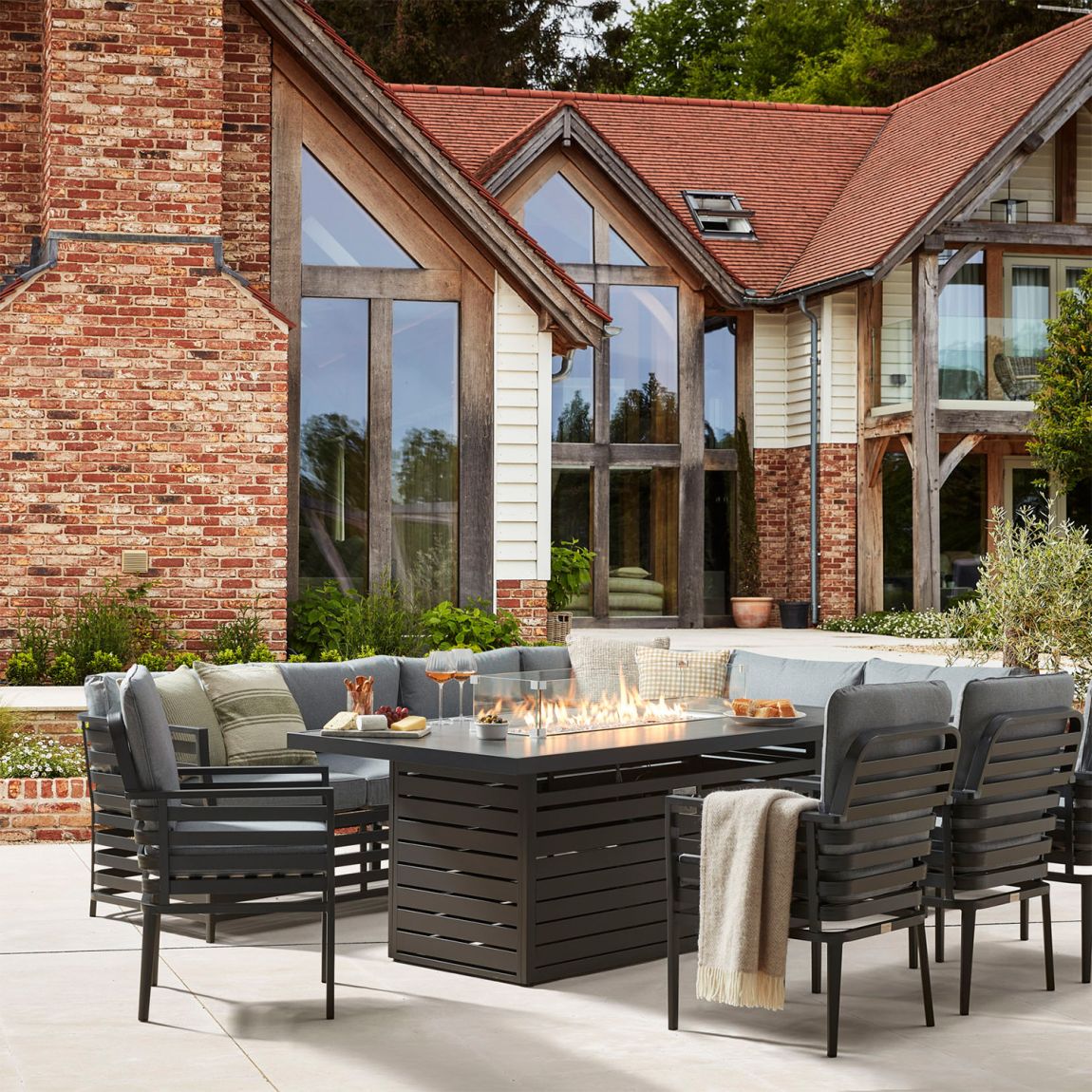 Salone 2M - Corner Sofa Dining Combo with Gas Fire Pit - Grey main product photo