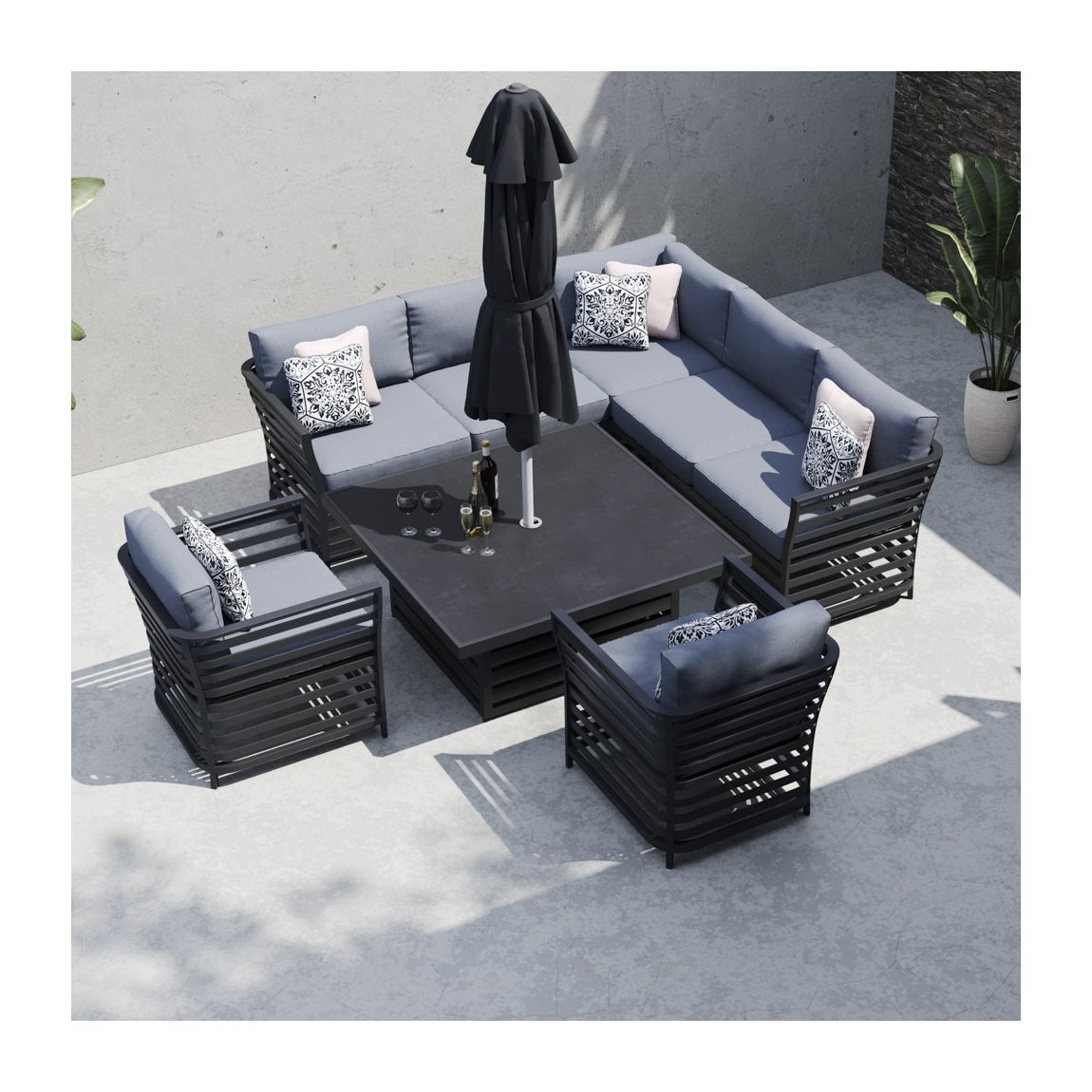 Salone 1L - Corner Sofa with Rising Table and Armchairs - Grey main product photo