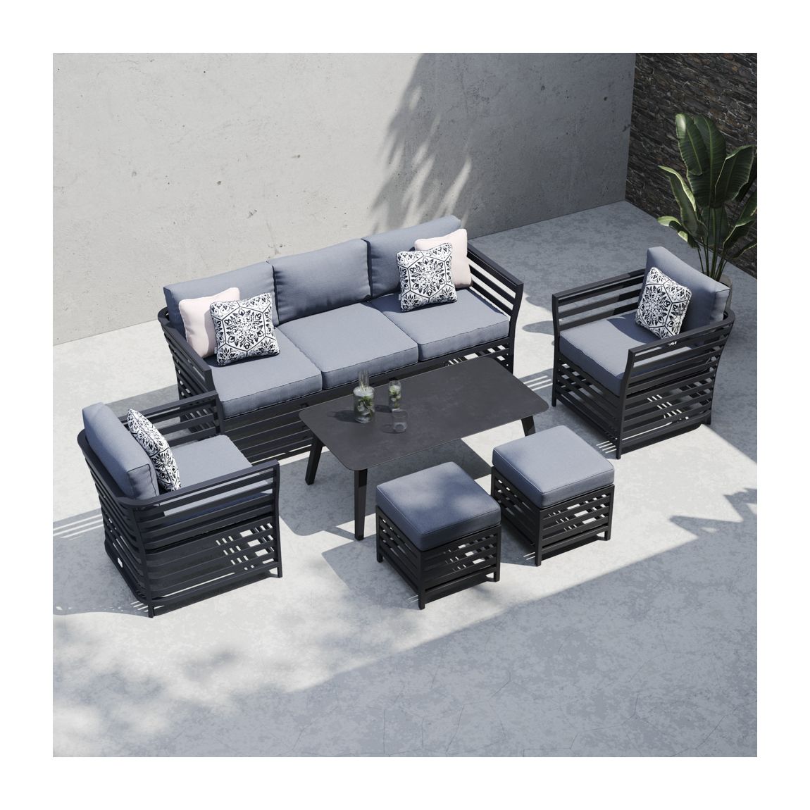 Salone 11C - 3 Seat Sofa with Coffee Table with Footstools and Armchairs - Graphite main product photo
