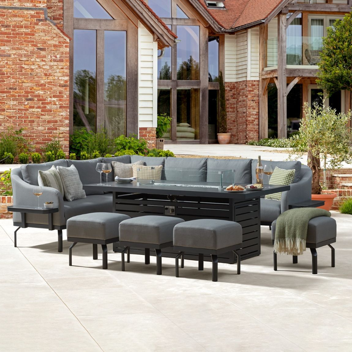 Belgravia 2G - Extended Corner Sofa Combo with Gas Fire Pit Dining Table & Footstools main product photo