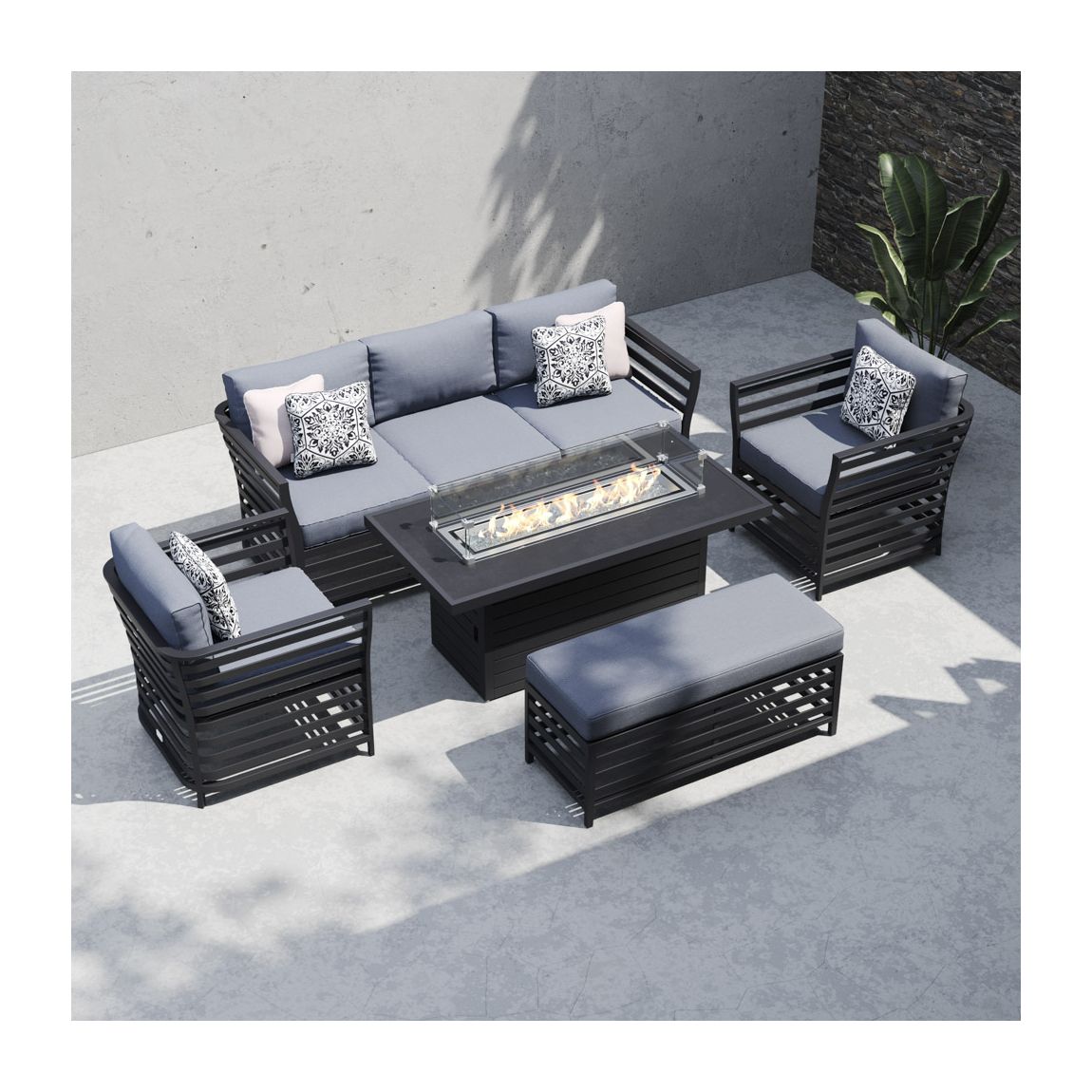 Salone 11D - 3 Seat Sofa Set with Gas Fire Pit Coffee Table and Bench - Graphite main product photo