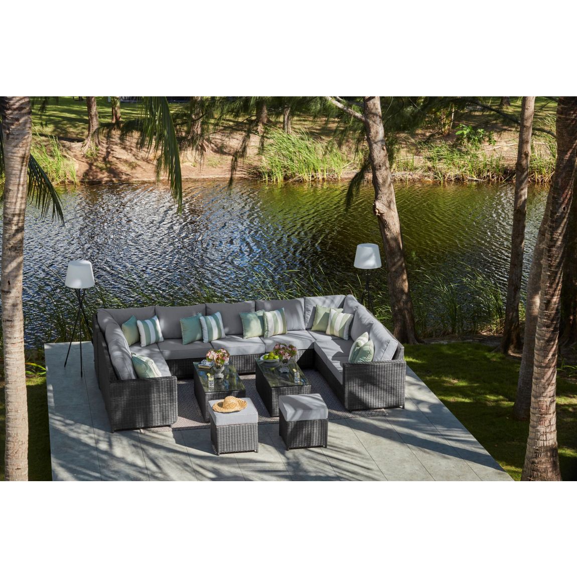 HALO 5a - U Shaped Sofa with 2 x Coffee Tables - Mixed Grey main product photo