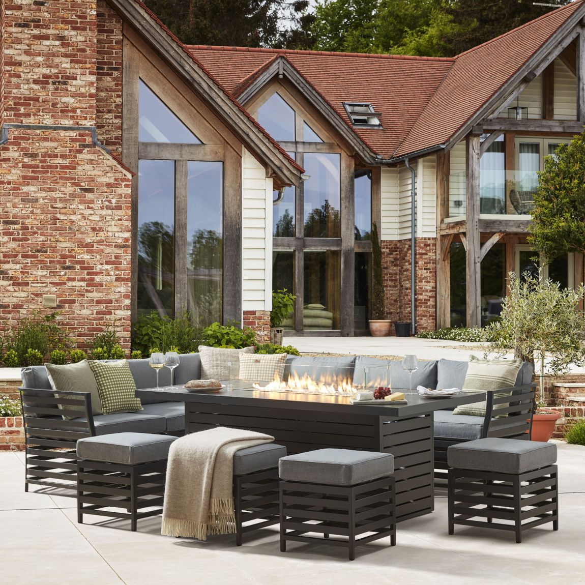 Salone 2G - Corner Sofa Combo with Gas Fire Pit Dining Table and Footstools - Grey main product photo