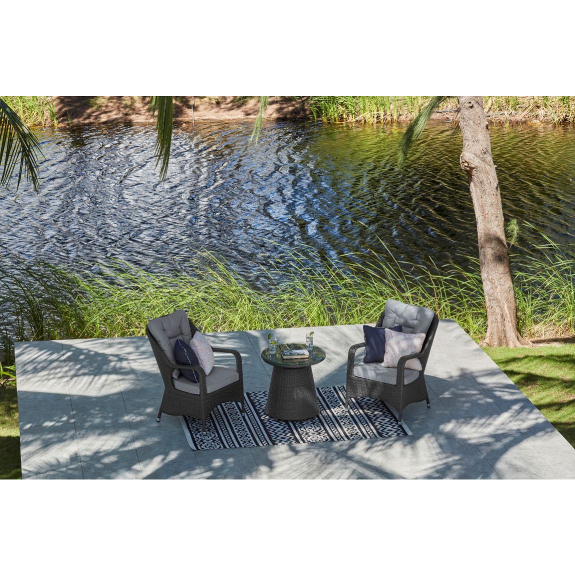ETON - Bistro Set with Side Table - Mixed Grey main product photo