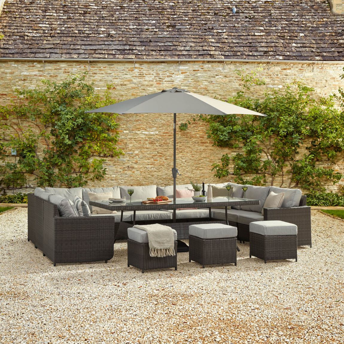 HALO 5e - U Shaped Sofa Combo with Dining Table & Footstools - Mixed Grey main product photo