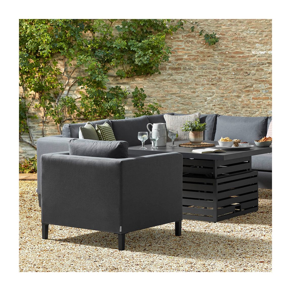 Birkin 1L - Corner Sofa with Square Rising Table and Armchairs main product photo