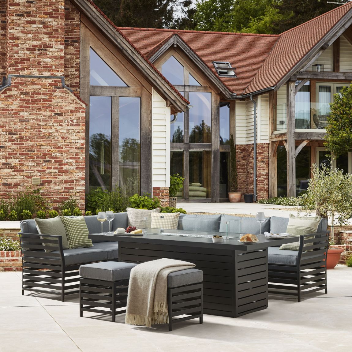 Salone 2E - Extended Corner Sofa with Gas Fire Pit Coffee Table - Grey main product photo