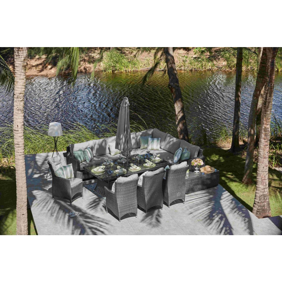 HALO 2L - Extended Corner Sofa and Dining Combo with 4 x Dining Chair - Mixed Grey main product photo