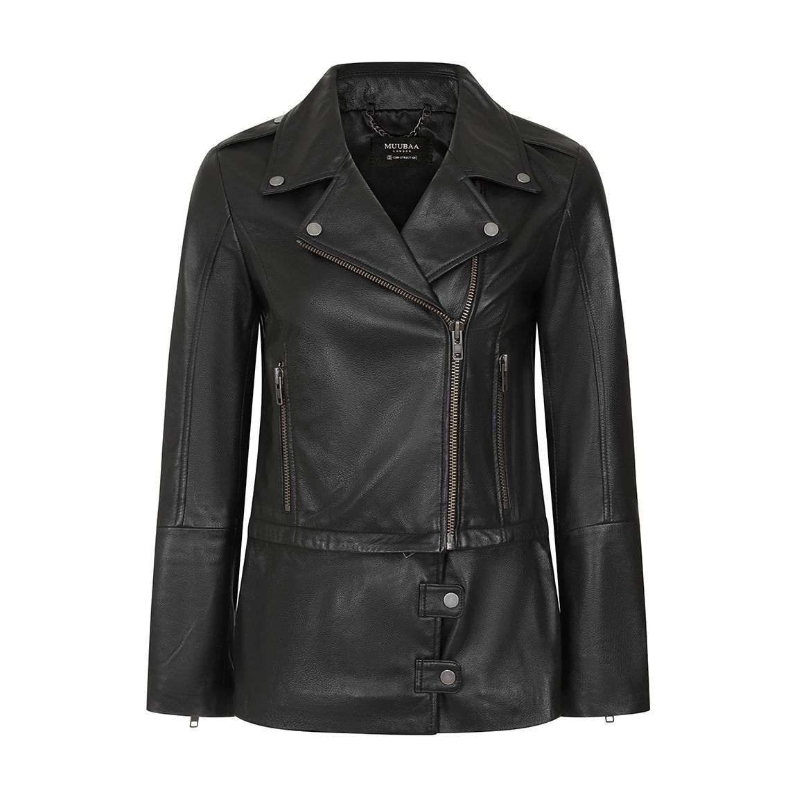 Black 2-IN-1 Longline Leather Biker Jacket main product photo