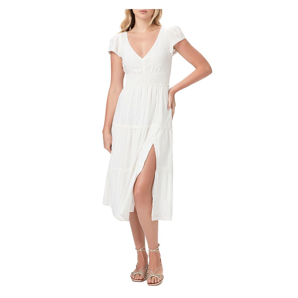 White Soledad Tiered Midi Dress main product photo