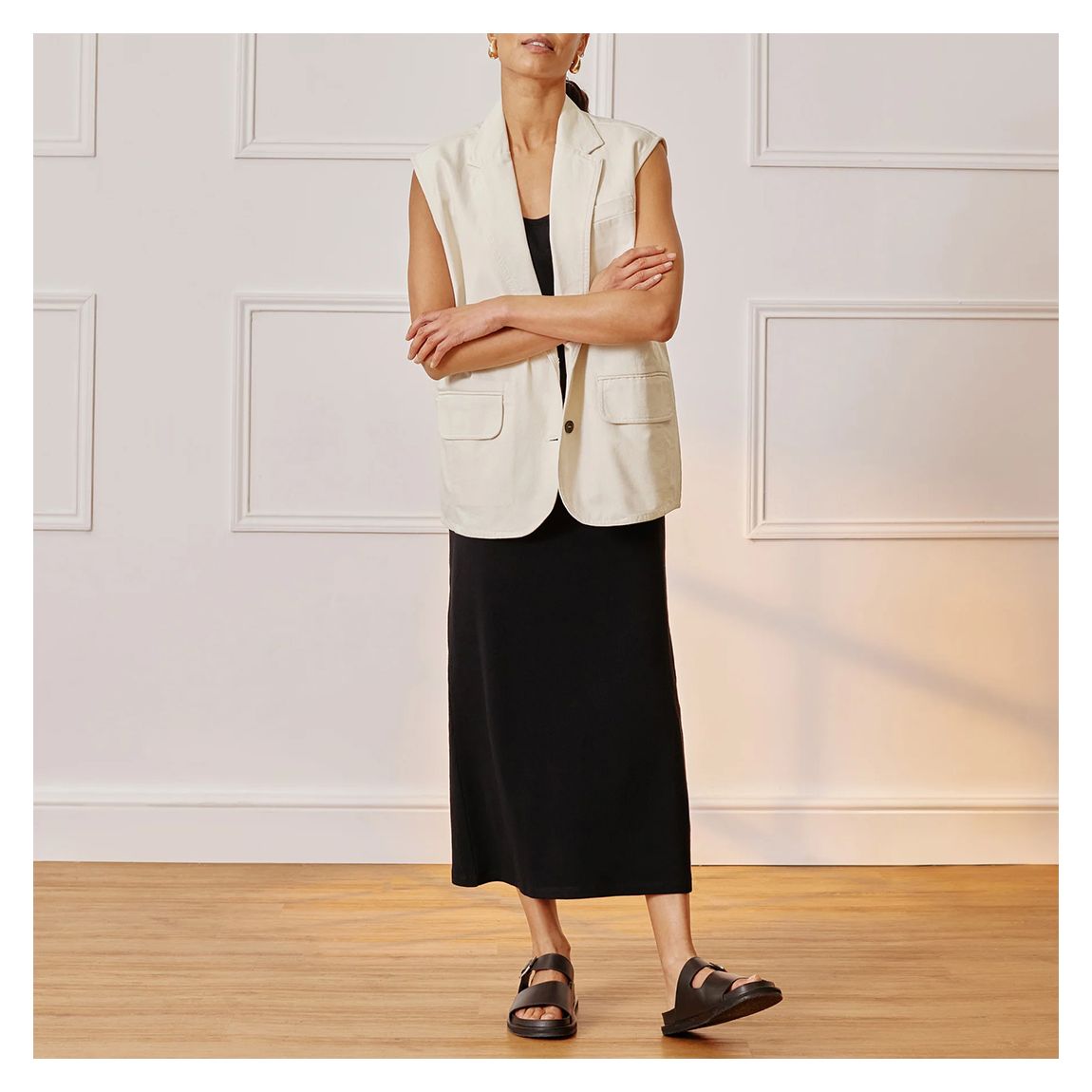Ecru Denim Sleeveless Blazer main product photo