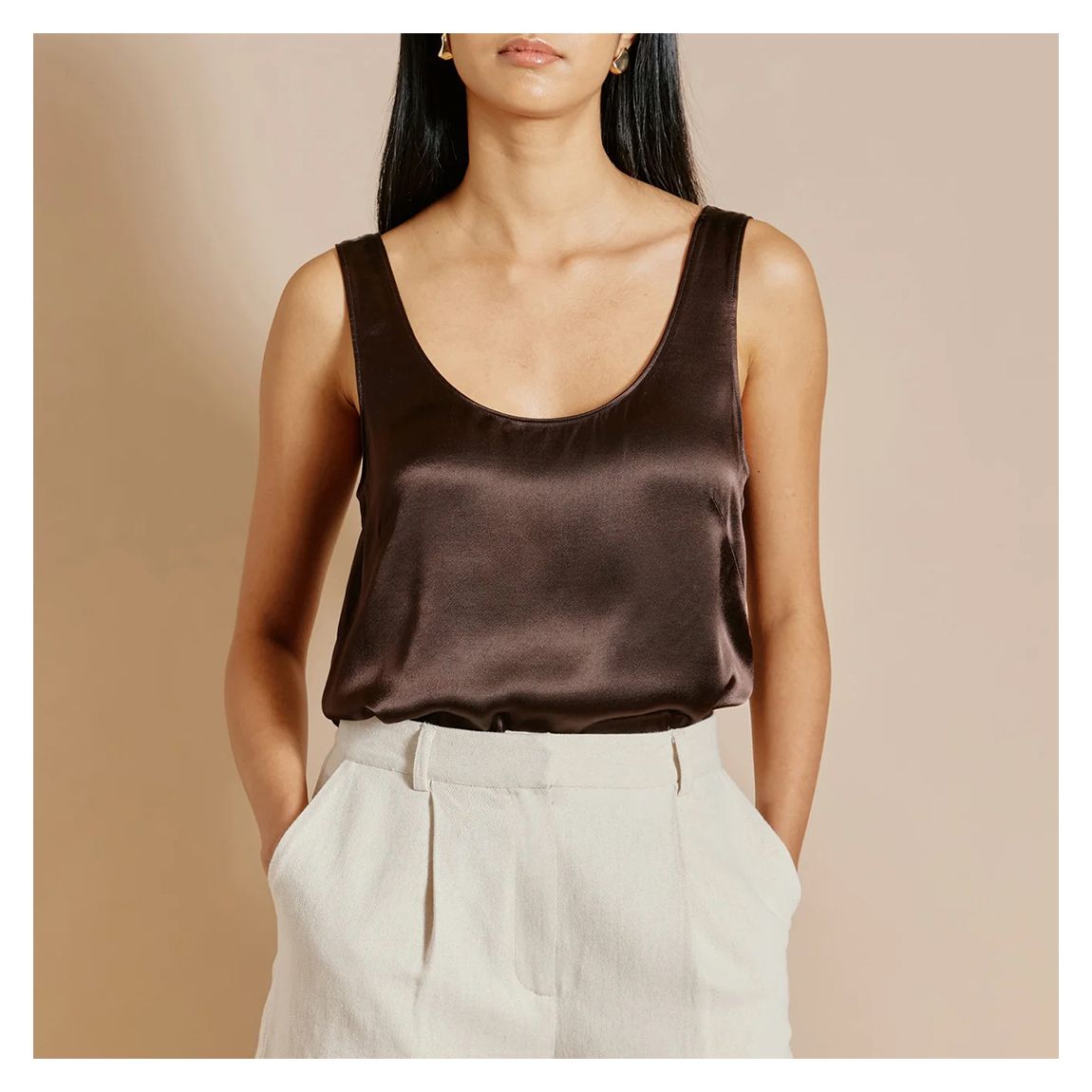 Chocolate Satin Scoop Neck Vest main product photo