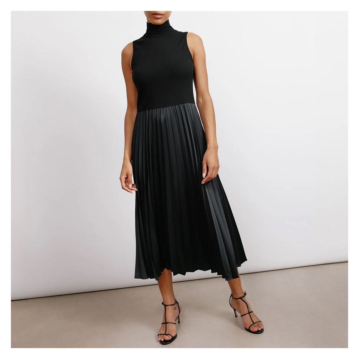 Black Jersey & Woven Pleat Dress main product photo