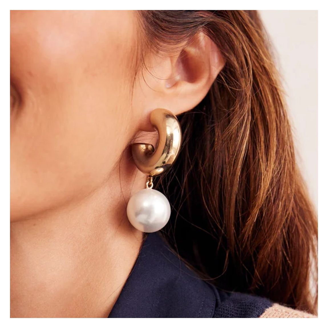 Gold Faux Pearl Chunky Hoop Earrings main product photo