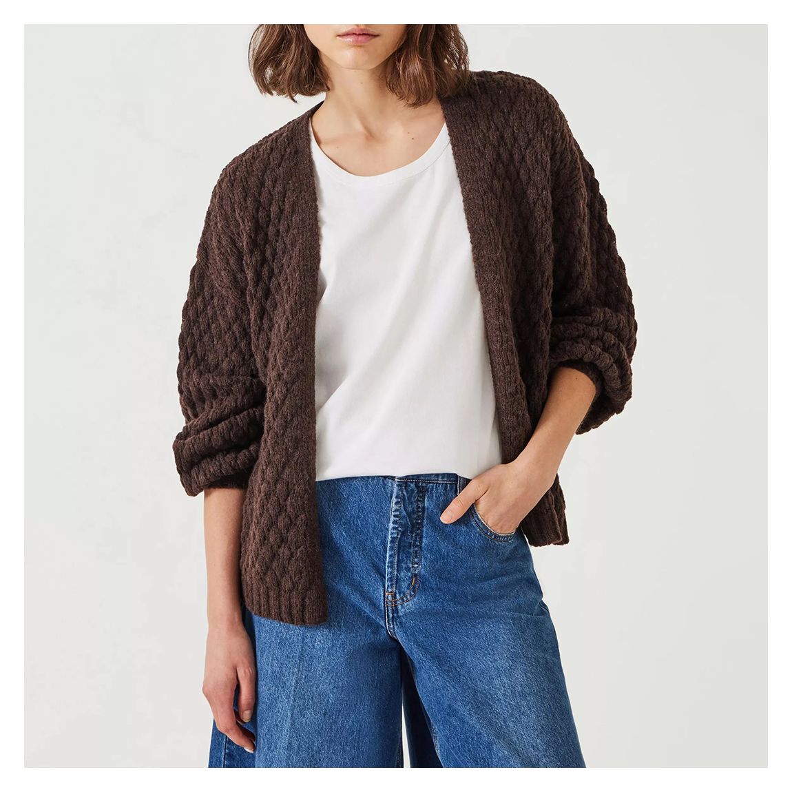 Chocolate Mischa Textured Cardigan main product photo