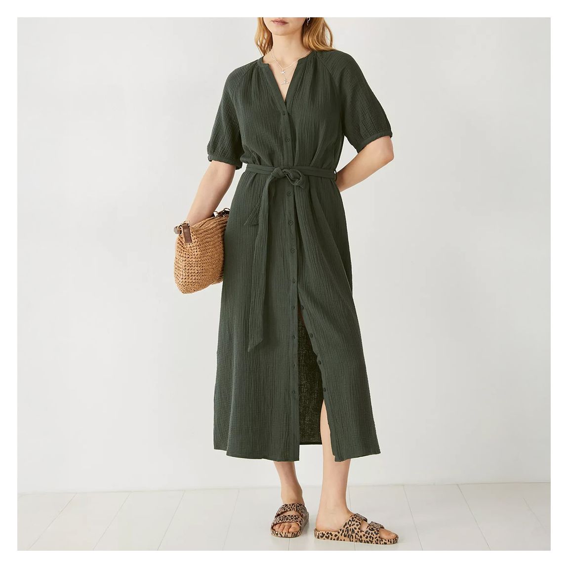 Hunter Green Jessie Crinkle Midi Dress main product photo