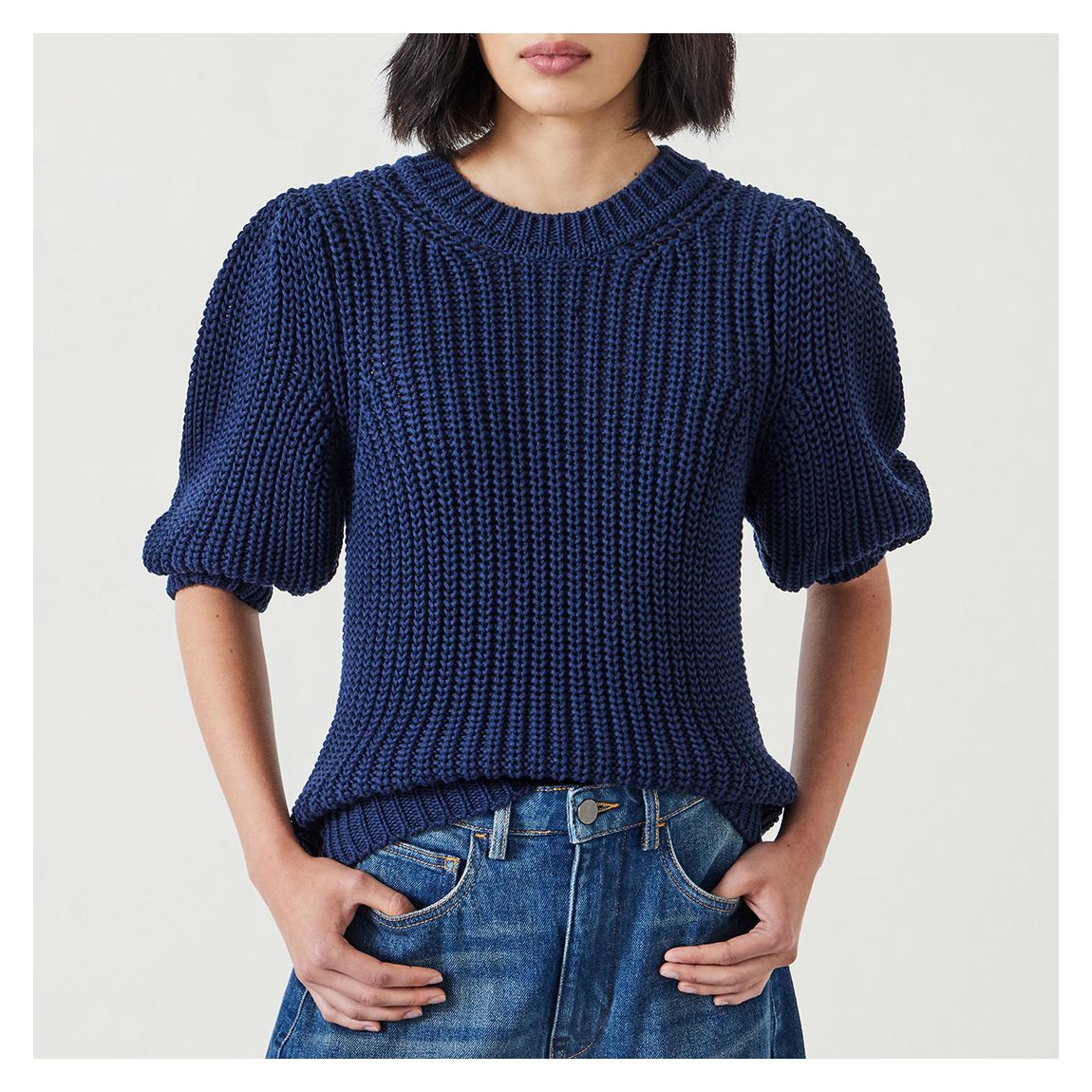 Navy Jessie Cotton Chunky Rib Top main product photo