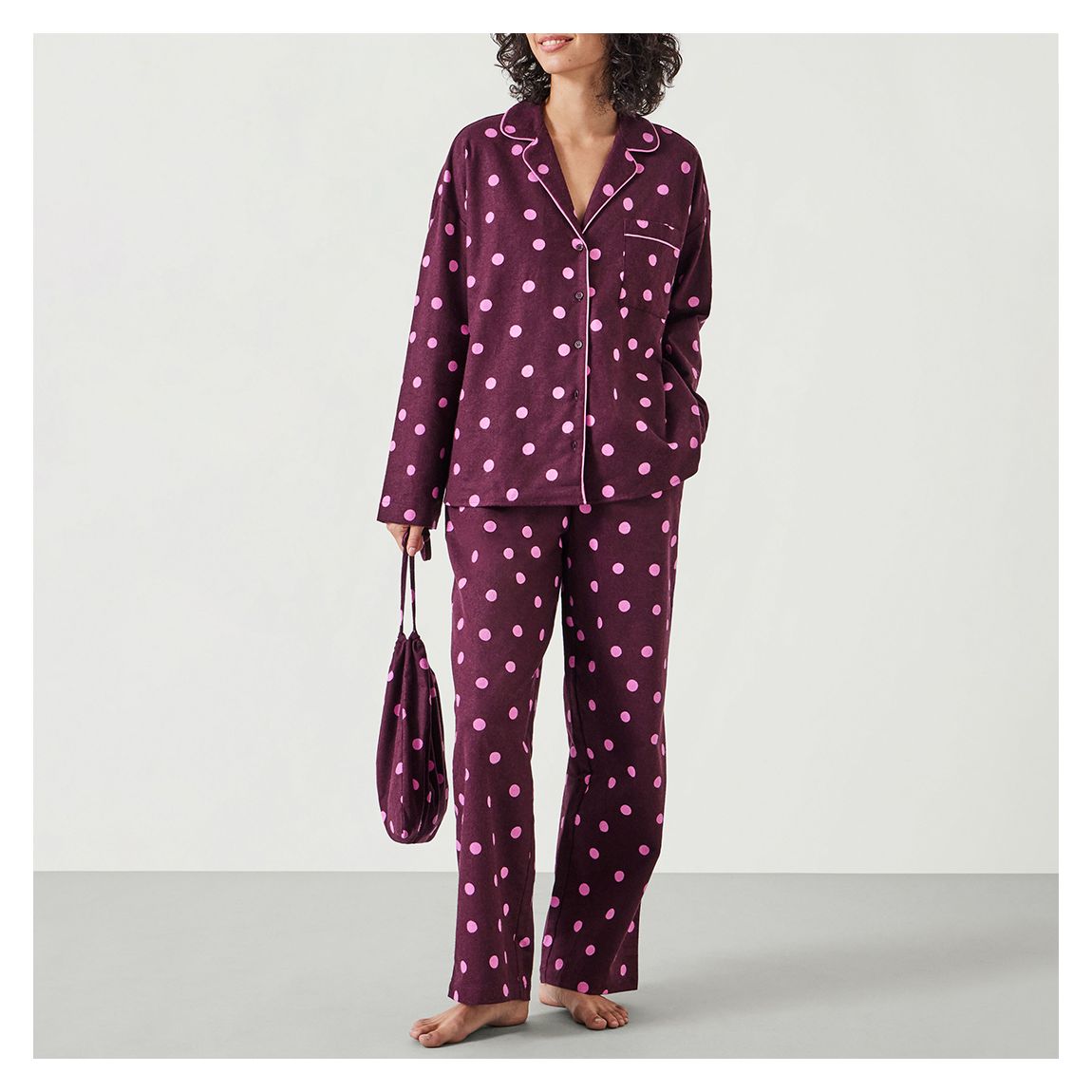 Purple Amita Flannel Polka Dot Pyjamas main product photo