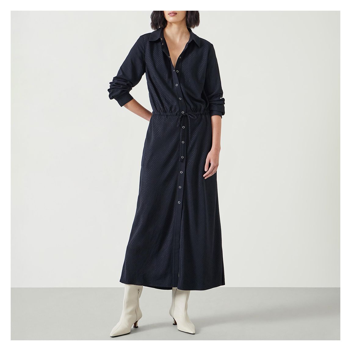 Black Amren Pinstripe Midi Dress main product photo