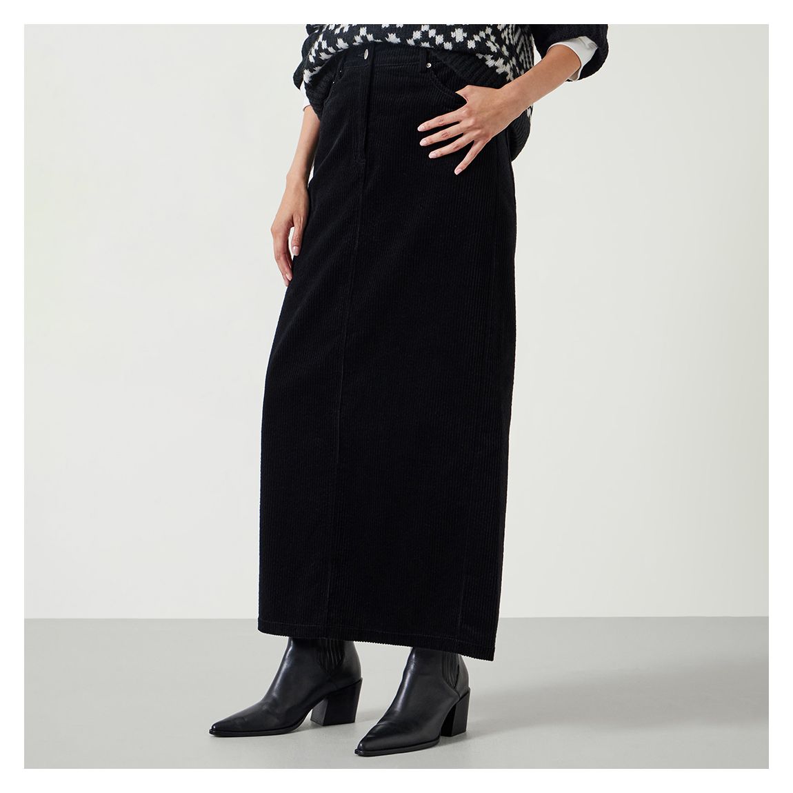 Black Alanna Cord Maxi Skirt main product photo