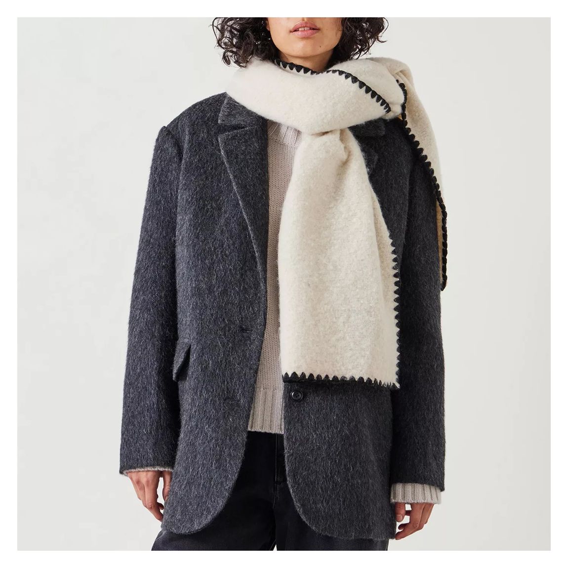 Cream/Black Blanket Stitch Scarf main product photo