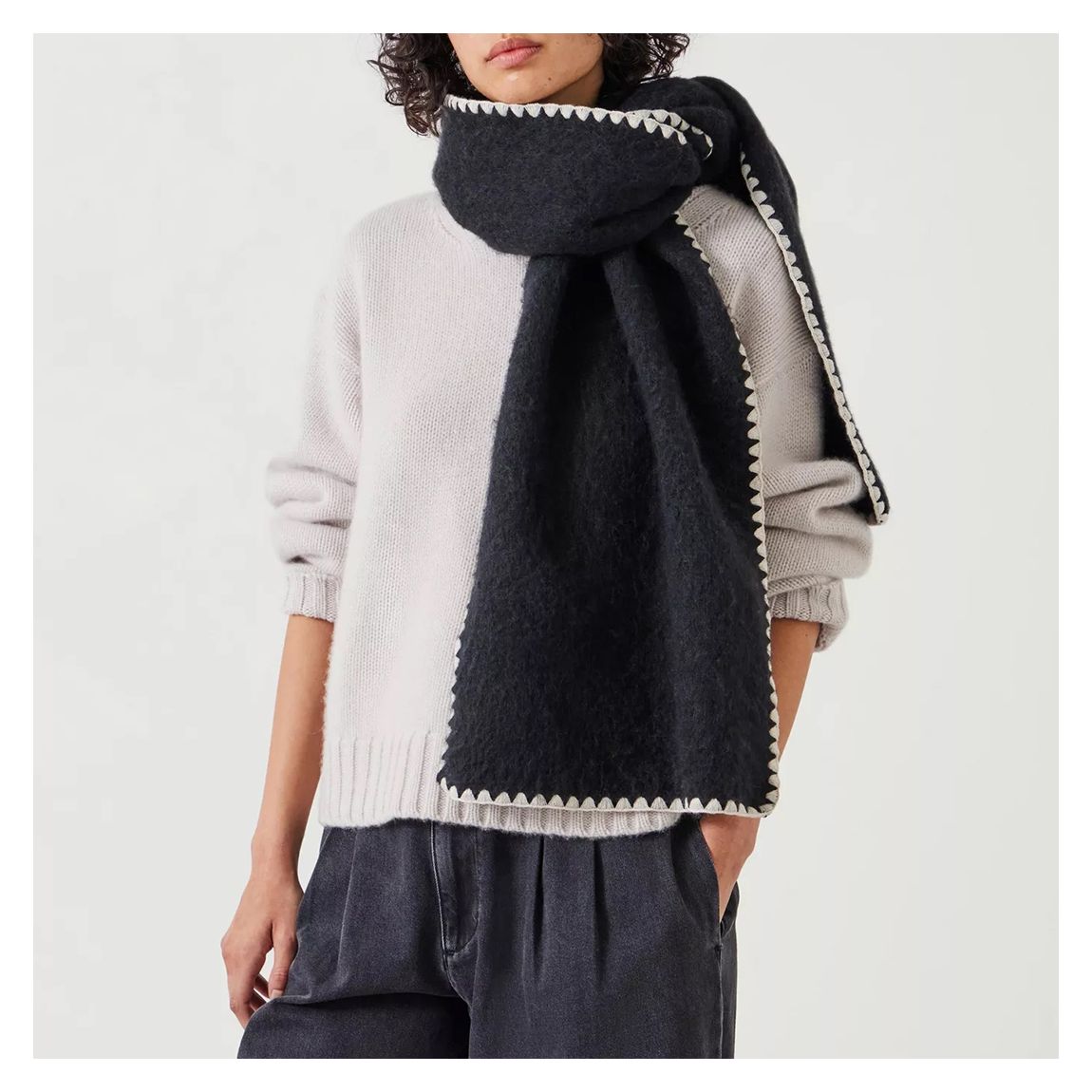 Black/Cream Blanket Stitch Scarf main product photo