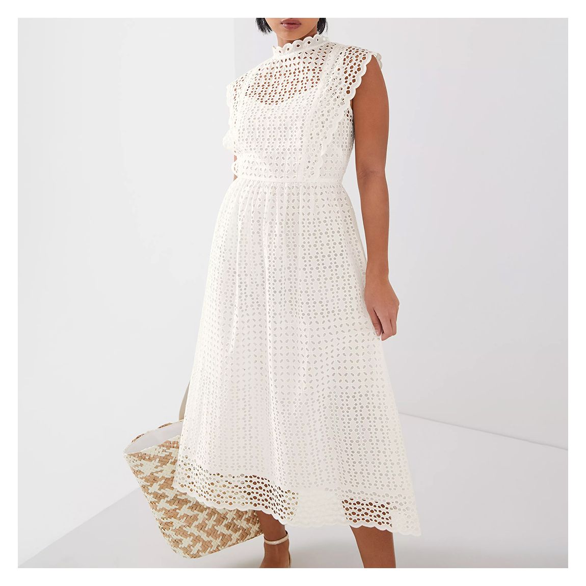 White Laila Broderie Midi Dress main product photo