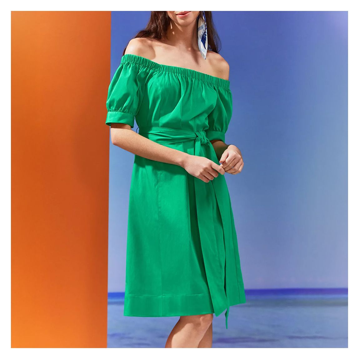 Emerald Nadia Bardot Knee Length Dress main product photo