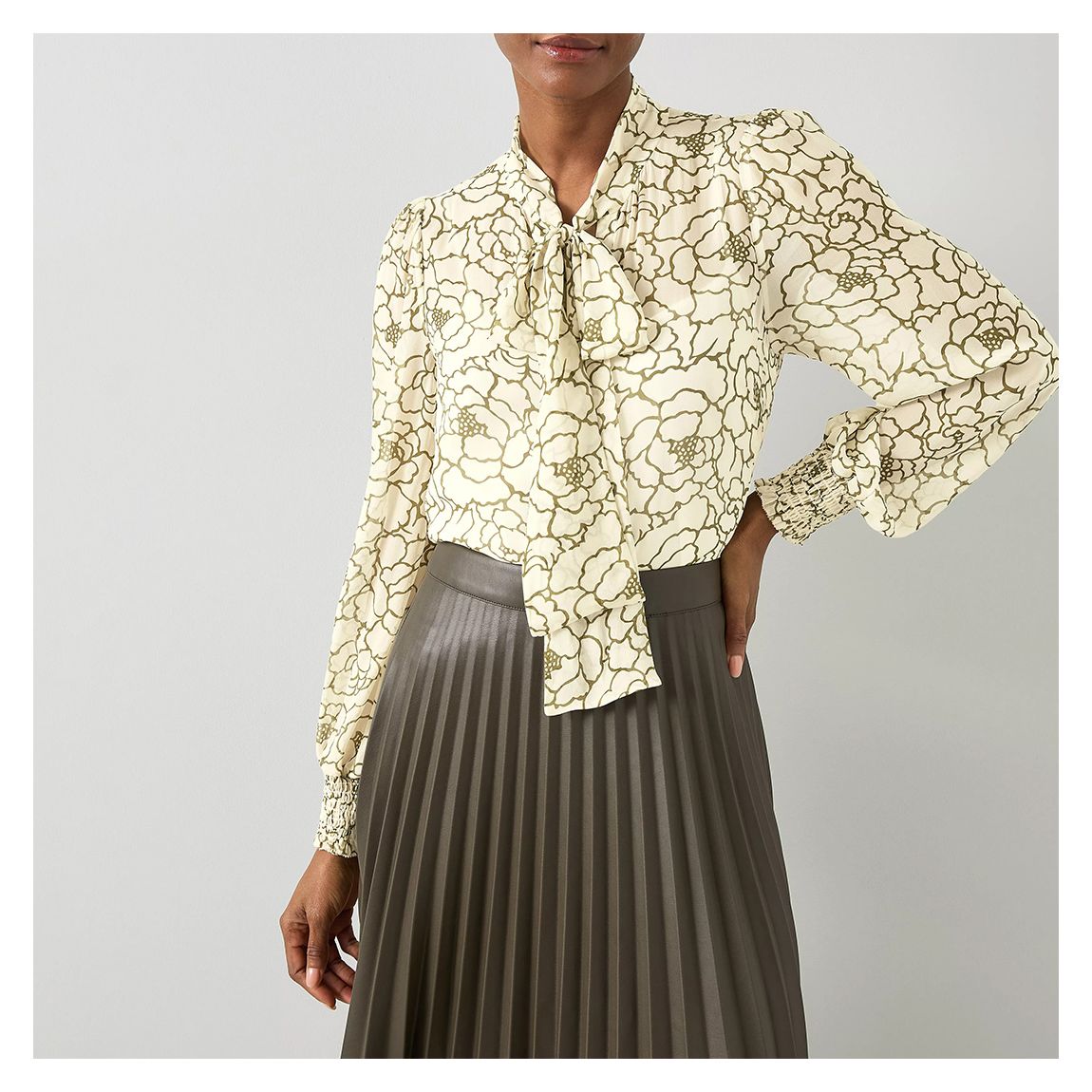 Ecru/Khaki Penny Printed Silk Blouse main product photo