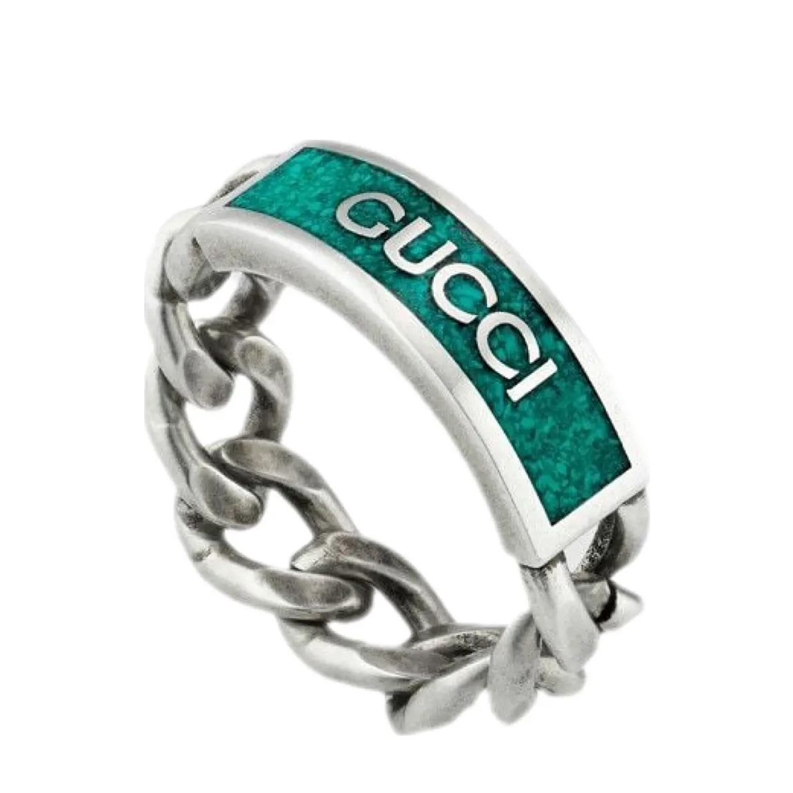 Gucci Silver Logo Enamel Chain Ring main product photo