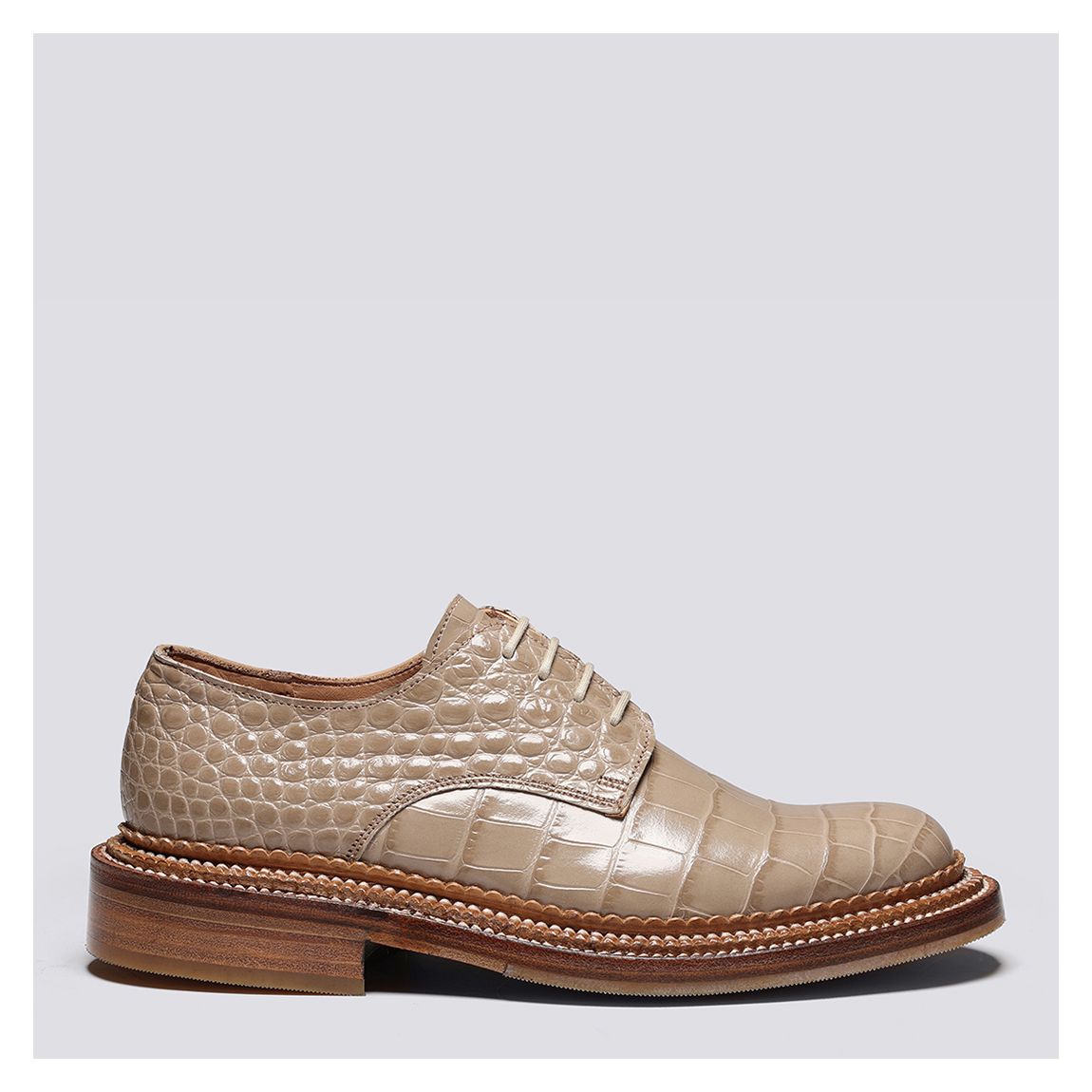 Women's Beige Leather Croc Derby Shoe main product photo