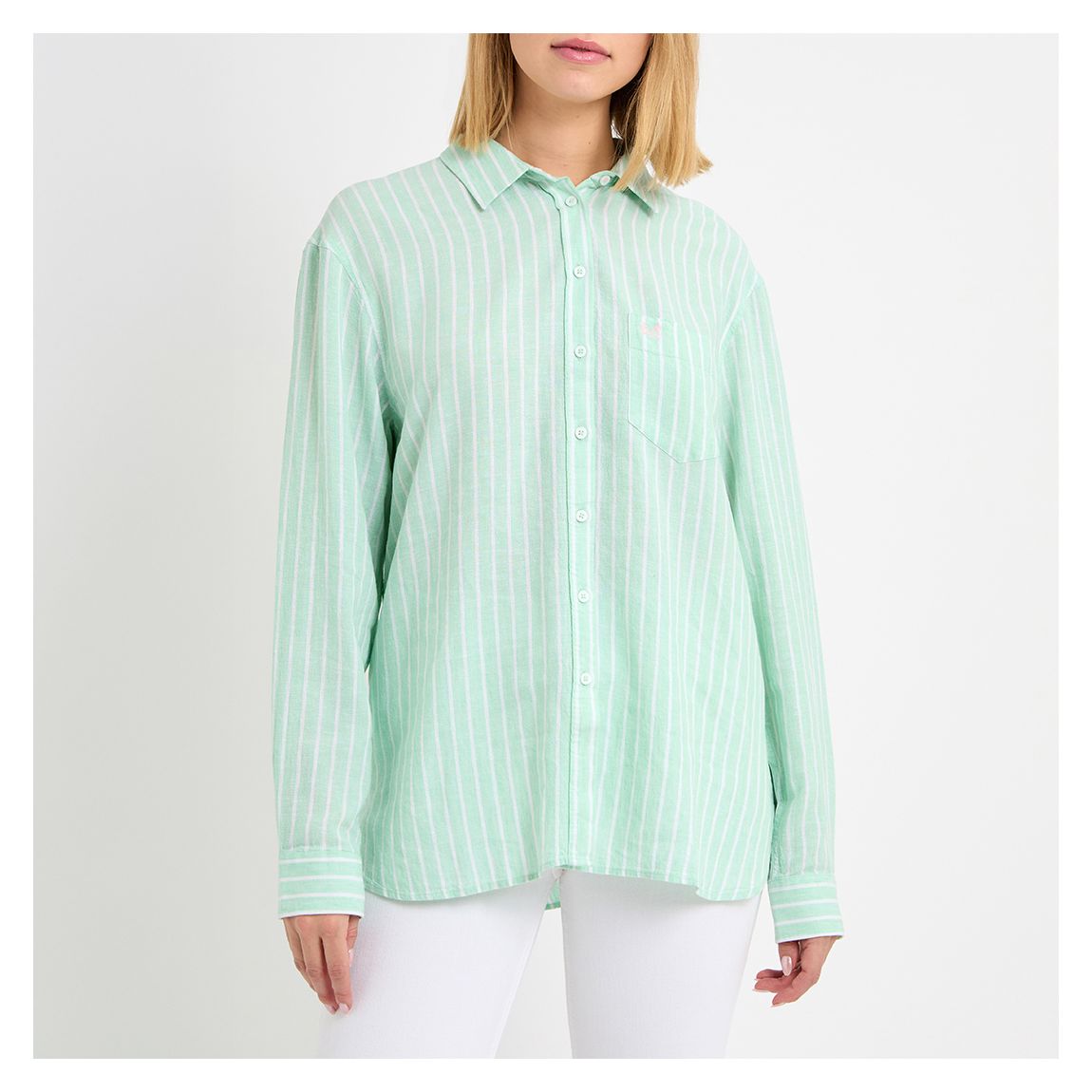 Light Green Stripe Linen Shirt main product photo