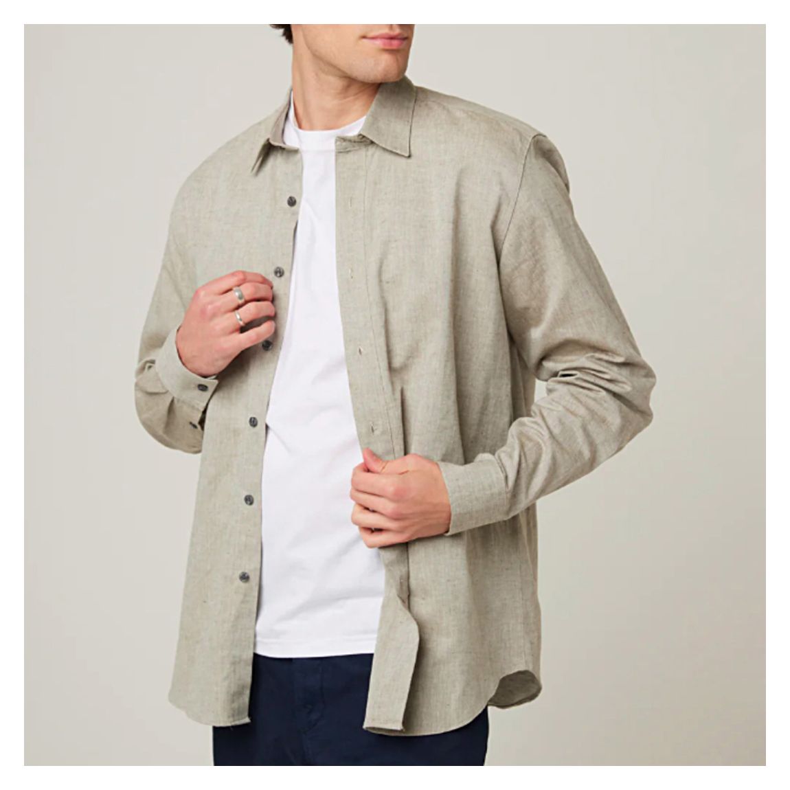 Khaki Linen Blend Deck Shirt main product photo