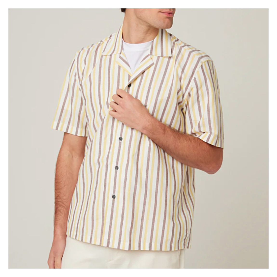 Multi Stripe Short Sleeve Linen Blend Deck Shirt main product photo