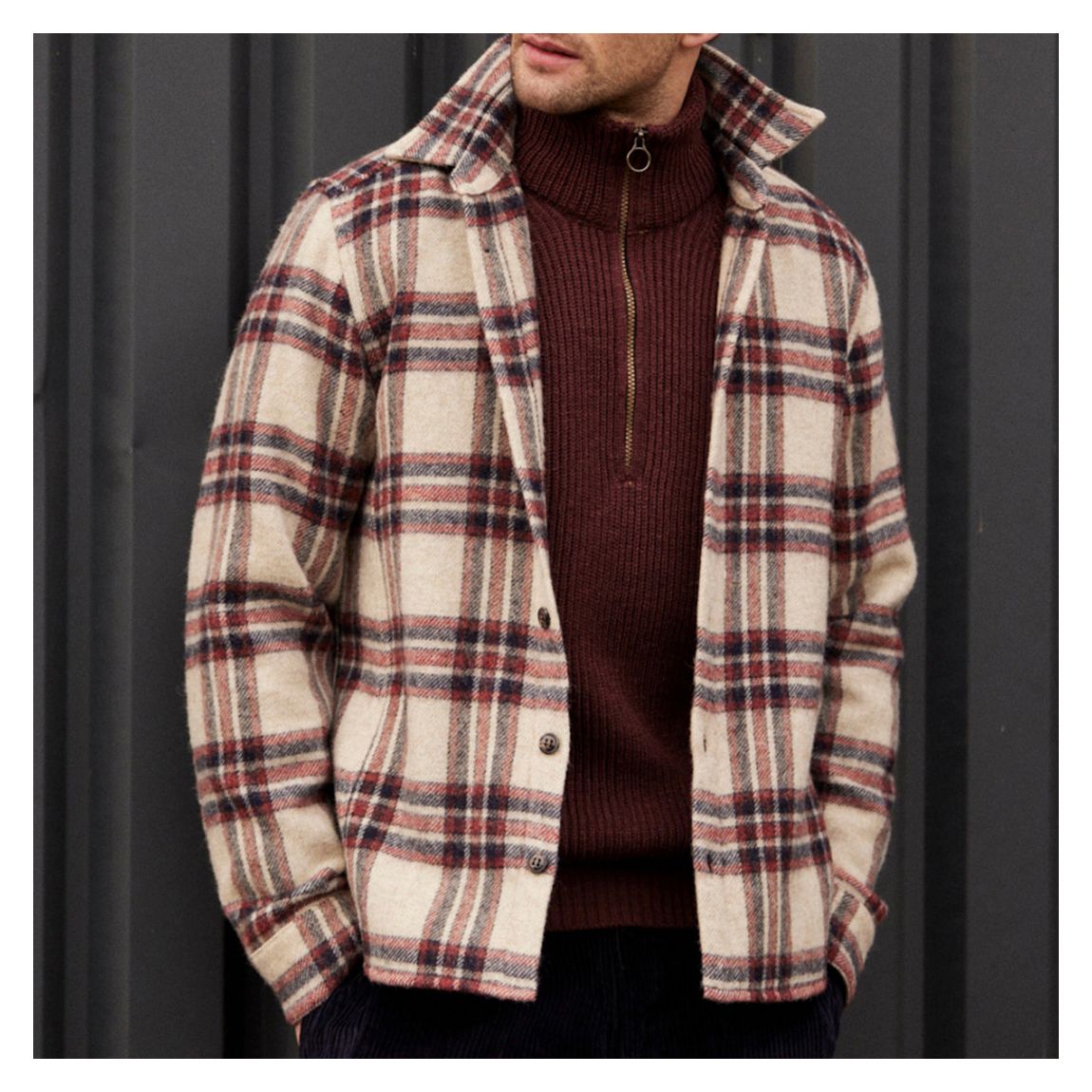 Beige/Brown Check Wool Overshirt main product photo